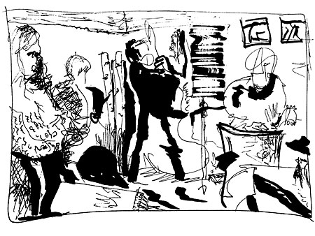 Steve Piper drawing of Margaret Explosion at the Little Theater Café.