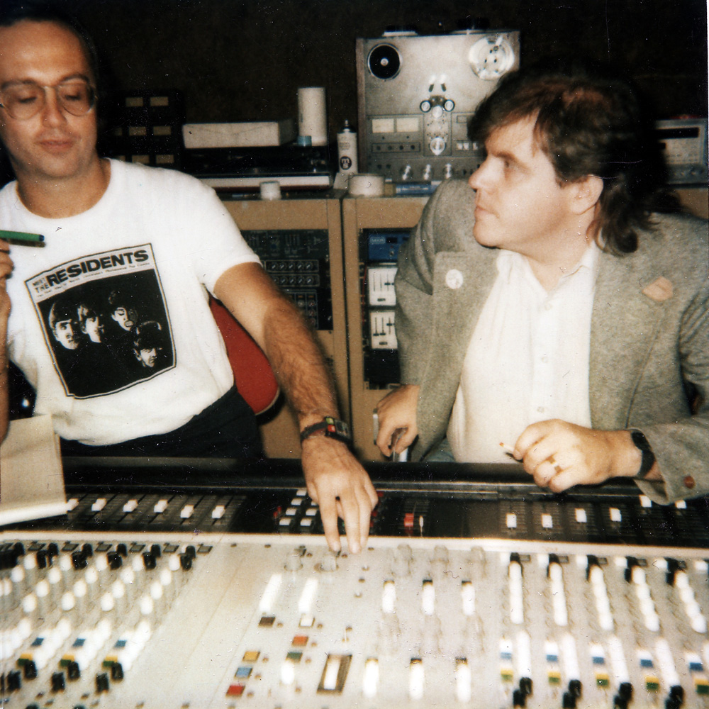 Eric DuFore and Dwight Glodell at mixing board in PCI Studios in Rochester, New York