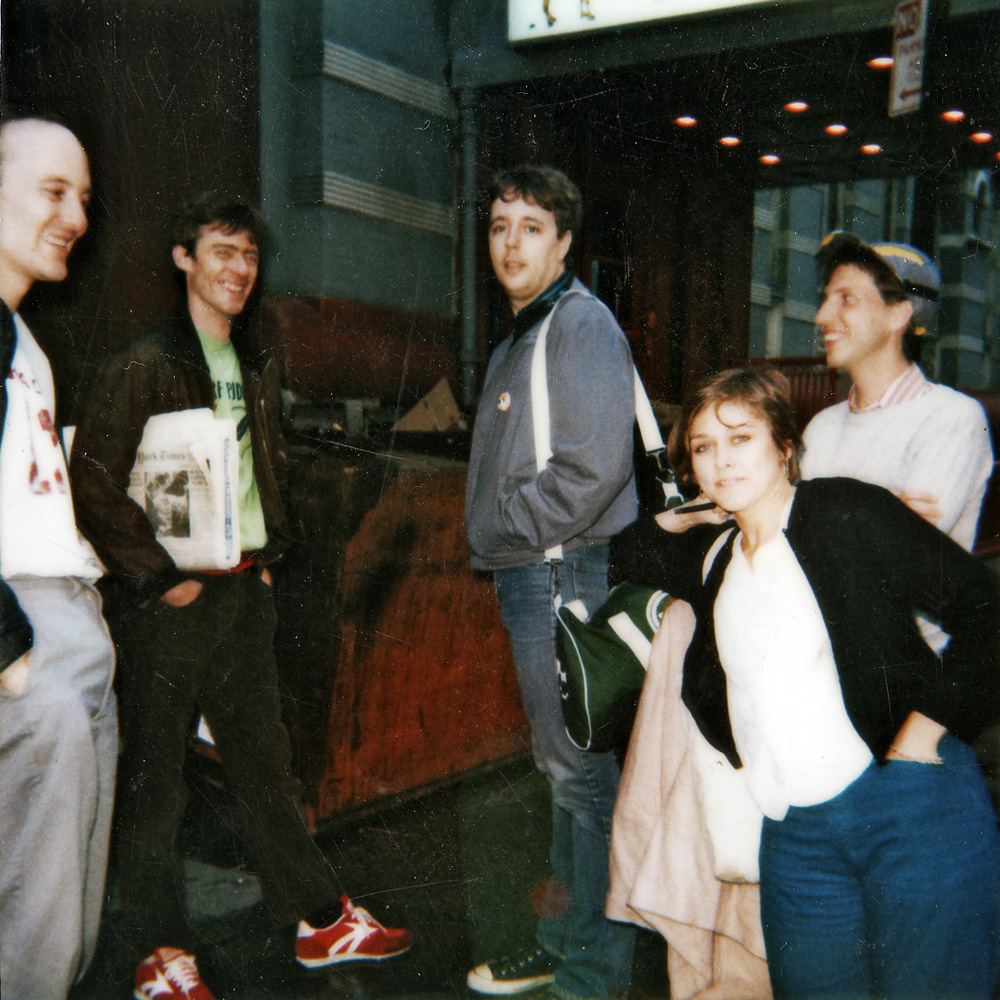 Label mates, Swollen Monkeys, with Peggi Fournier, Bob Martin and Peggi Fournier in front of Danceteria before Personal Effects Record Release Party.