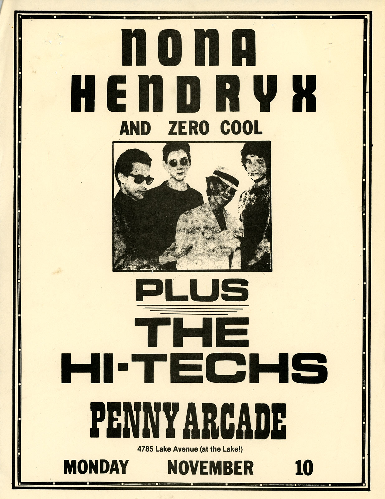 Poster for Hi-Techs and Nona Hendryx at Penny Arcade in Rochester, New York 11.10.1980