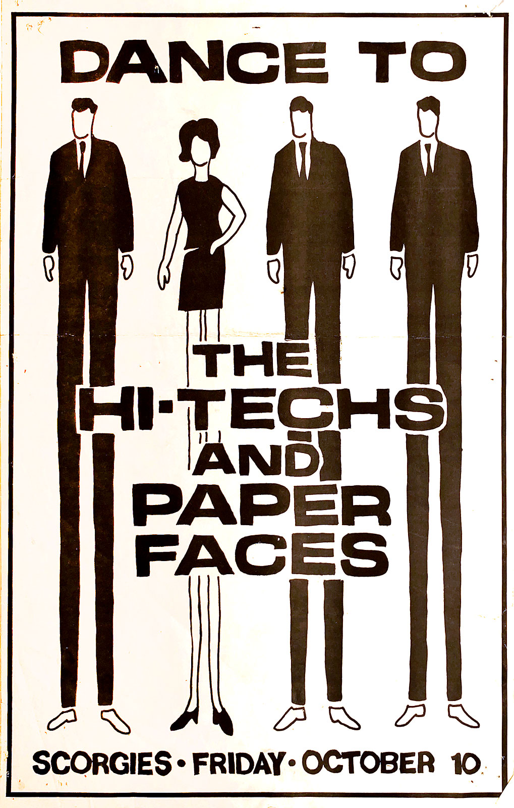 Poster for Hi-Techs and Paper Faces at Scorgies in Rochester, New York on 10.10.1980