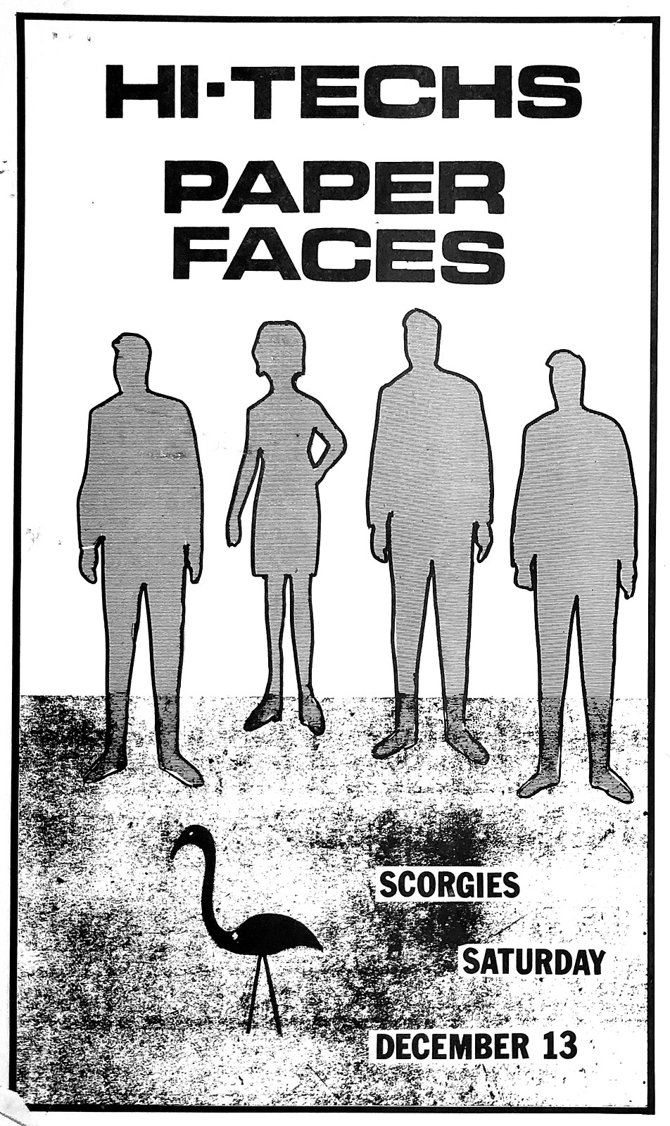 Poster for Hi-Techs and Paper Faces at Scorgies in Rochester, New York 12.13.1980