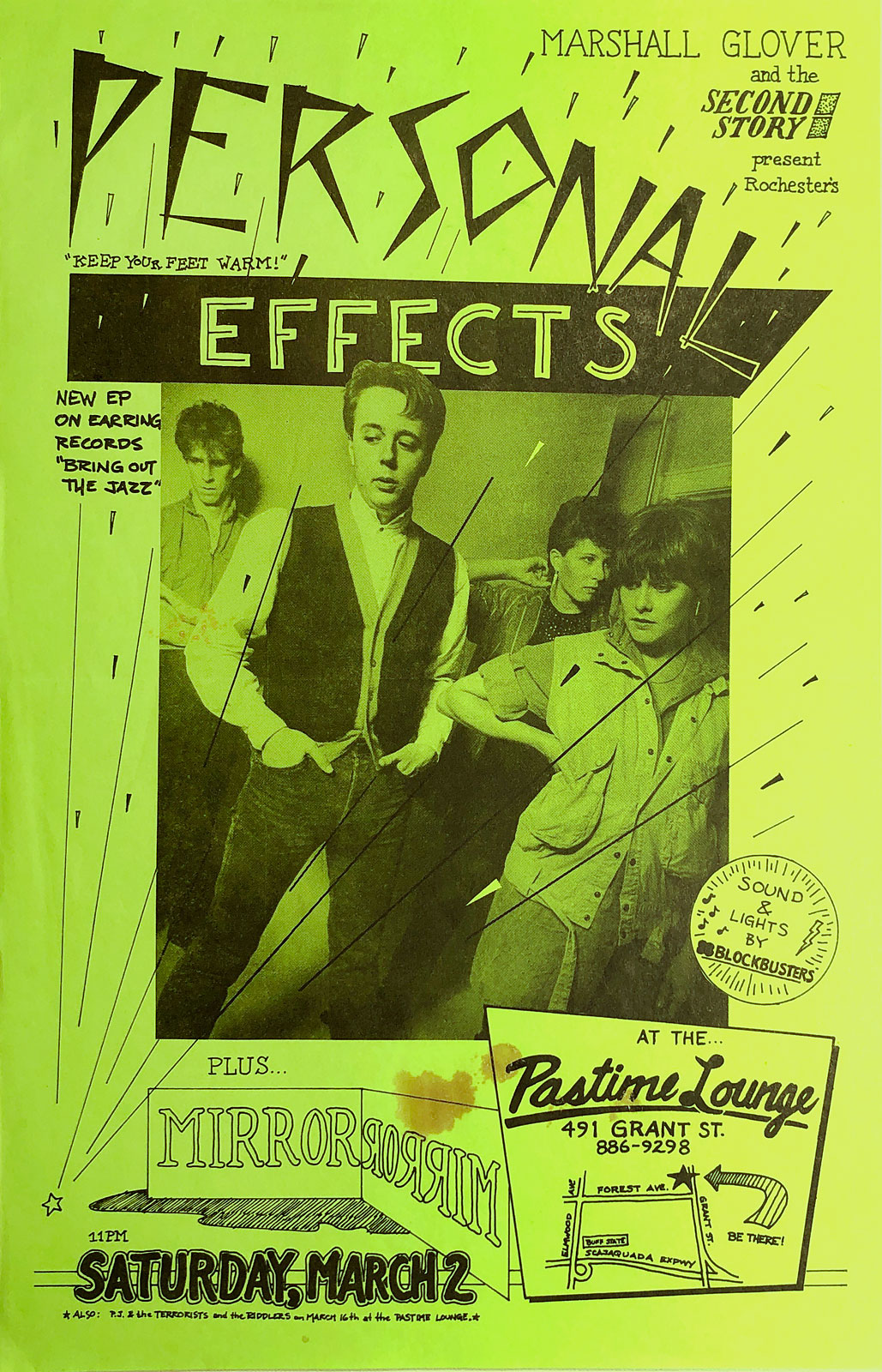 Poster for Personal Effects at the Pastime Lounge in Buffalo, New York on 03.02.1985
