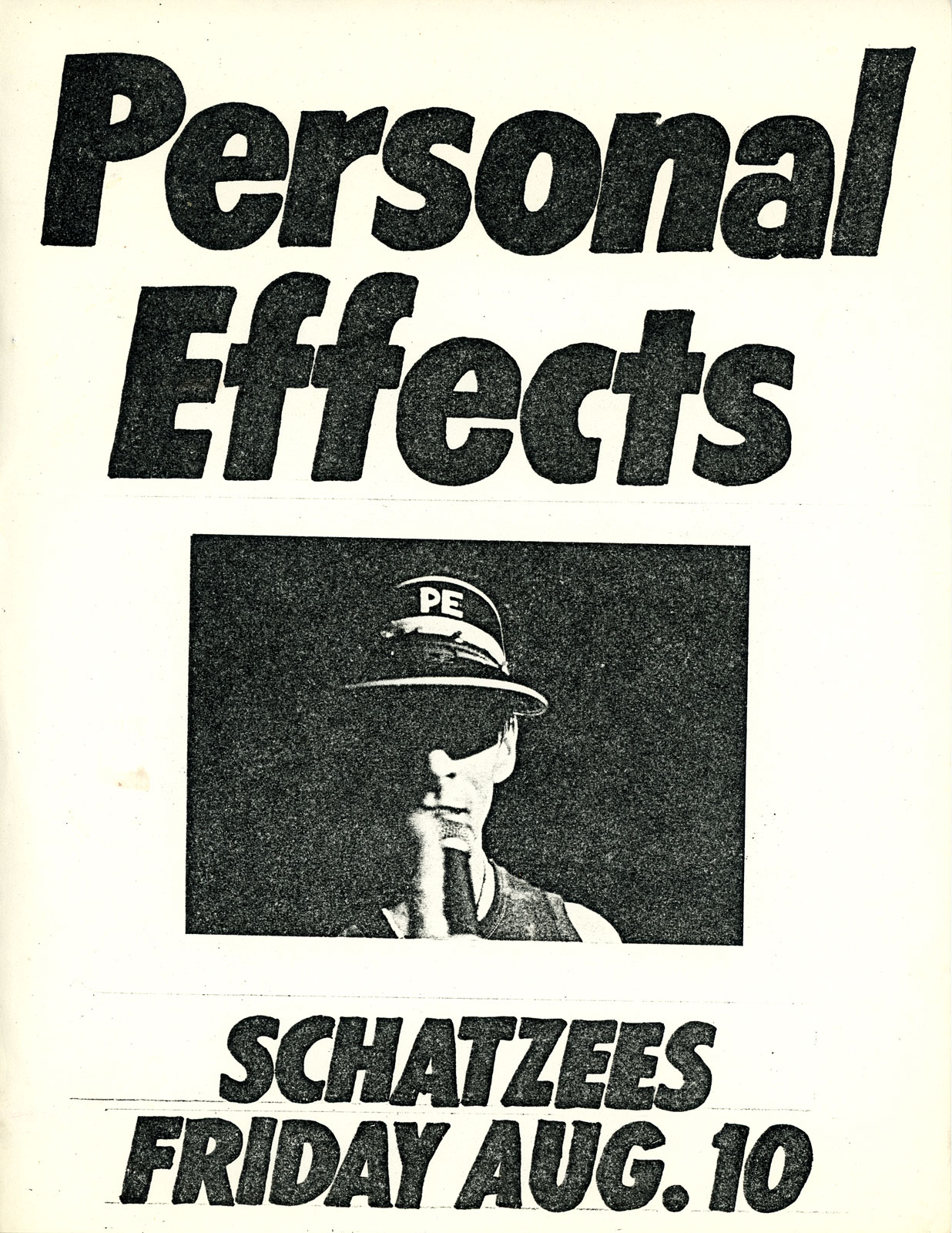 Poster for Personal Effects at Schatzee's in Rochester, New York 08.10.1984