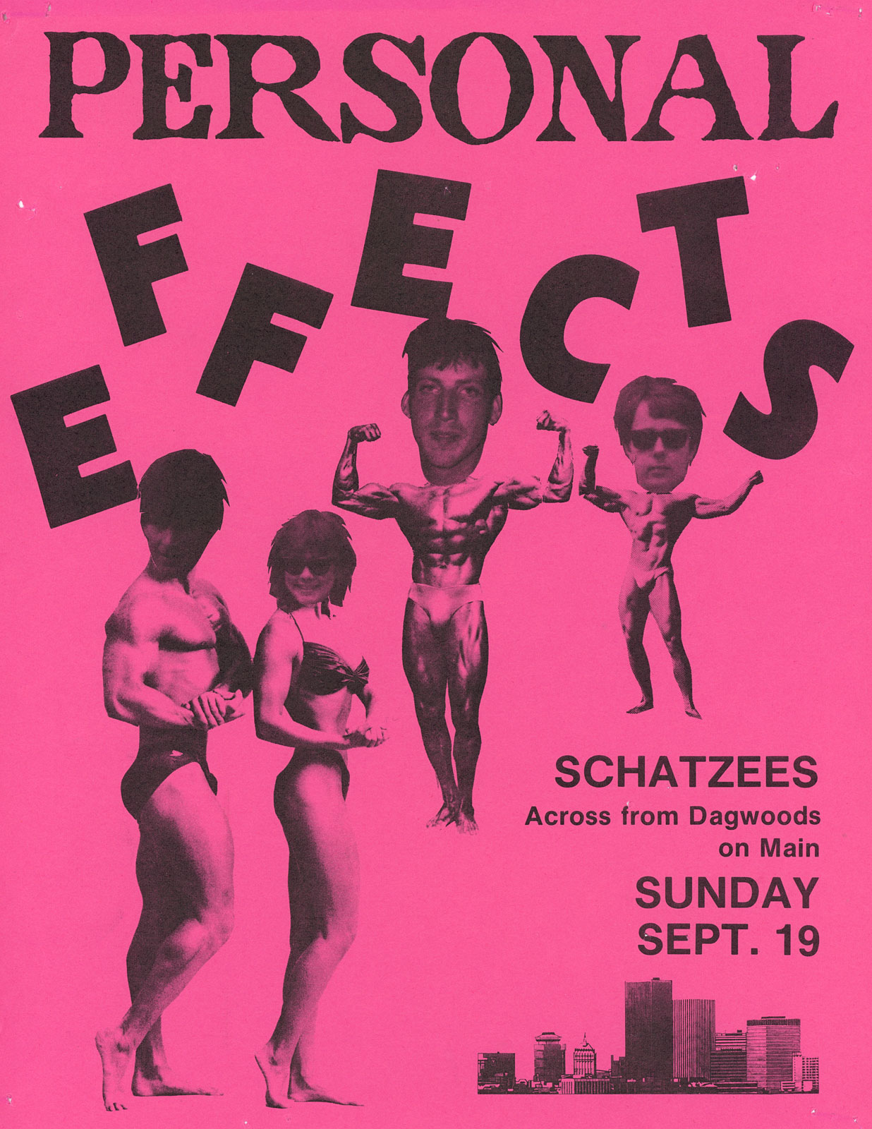 Poster for Personal Effects at Schatzee's in Rochester, New York 09.19.1982
