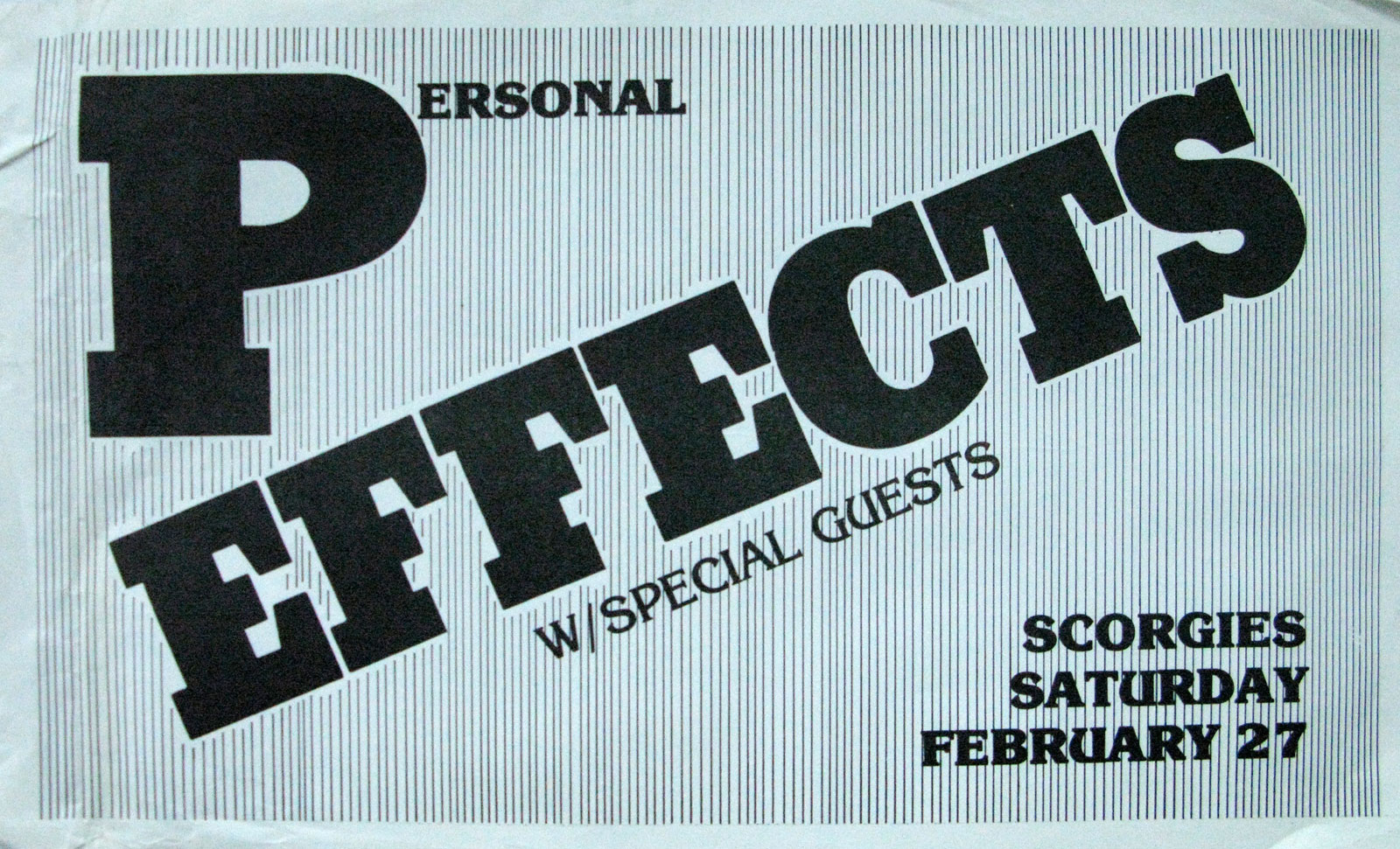 Poster for Personal Effects at Scorgies in Rochester, New York 02.27.1982