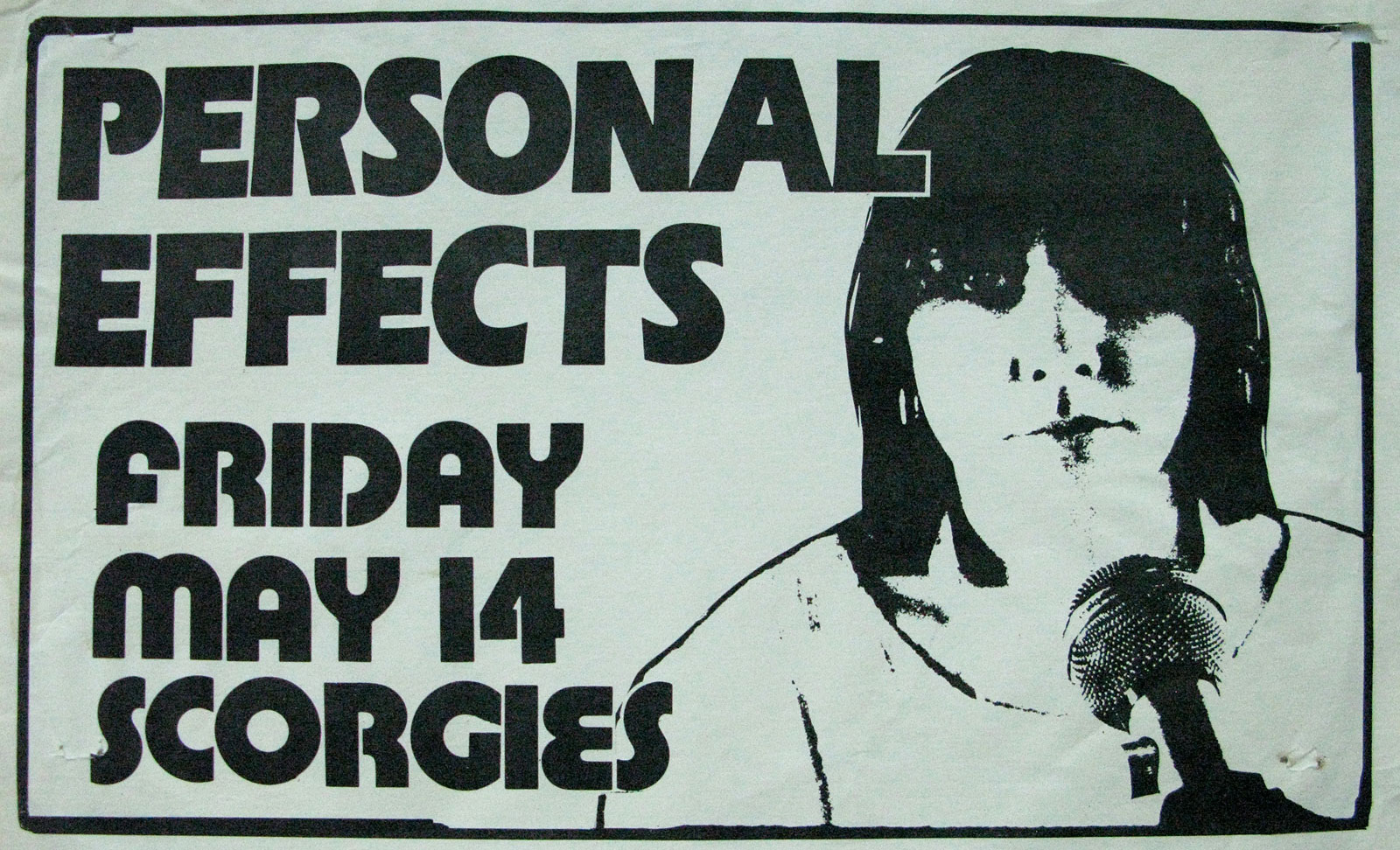 Poster for Personal Effects at Scorgies in Rochester, New York on 05.14.1982