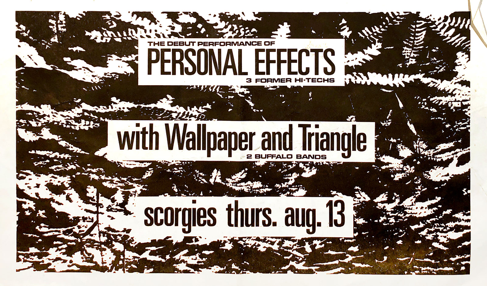 Poster for Personal Effects with Wallpaper and Triangle at Scorgie's in Rochester, New York on 08.13.1981