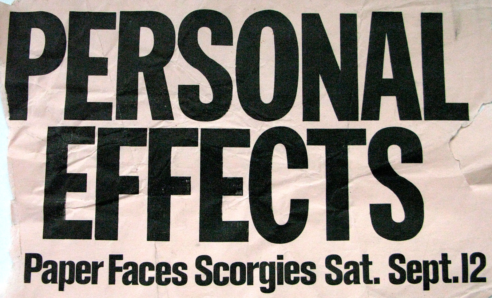 Poster for Personal Effects with Paper Faces at Scorgie's in Rochester, New York on Saturday 09.12.1981