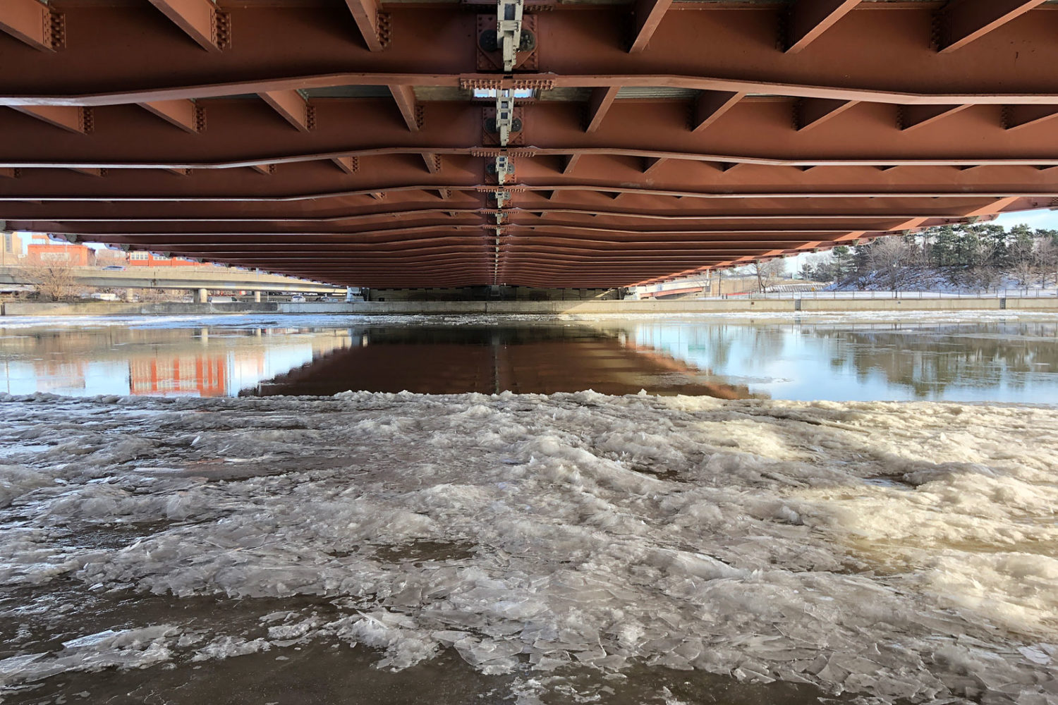 Underside of the Susan B. Anthony Frederick Douglas Bridge in Rochester, New York