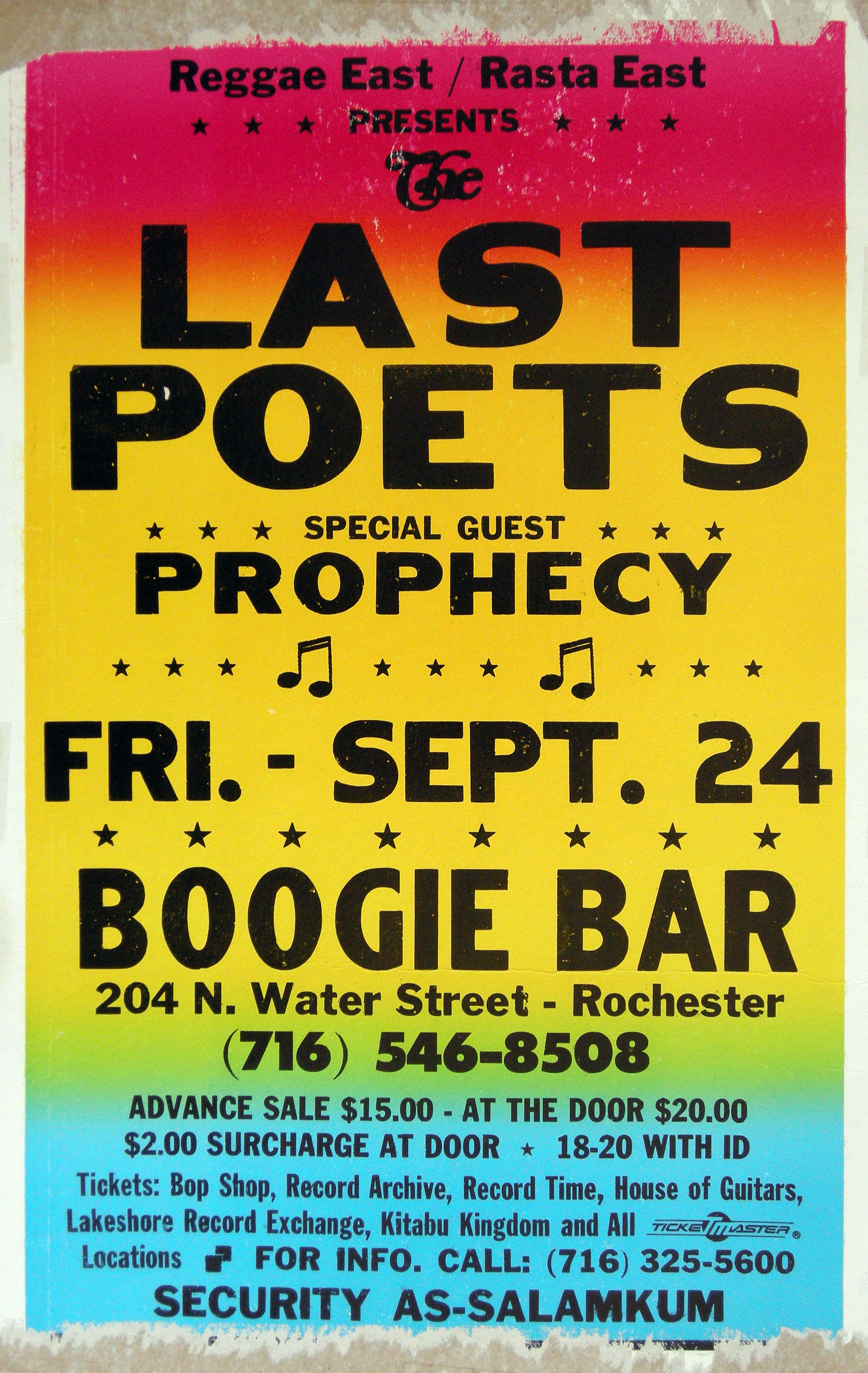 Poster for Last Poets performance at Water Street in Rochester, New York 1993