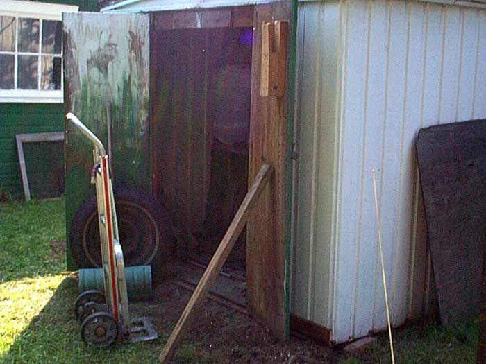 Doors propped open on Sparky's shed. Invisible Idiot named one its songs after Sparky's shed.
