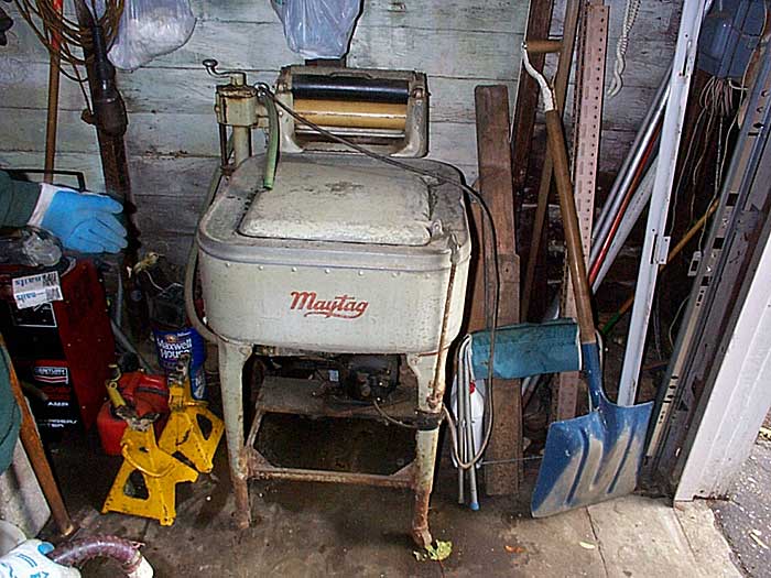 Sparky used this hand crank Maytag washer to wash his work gloves.