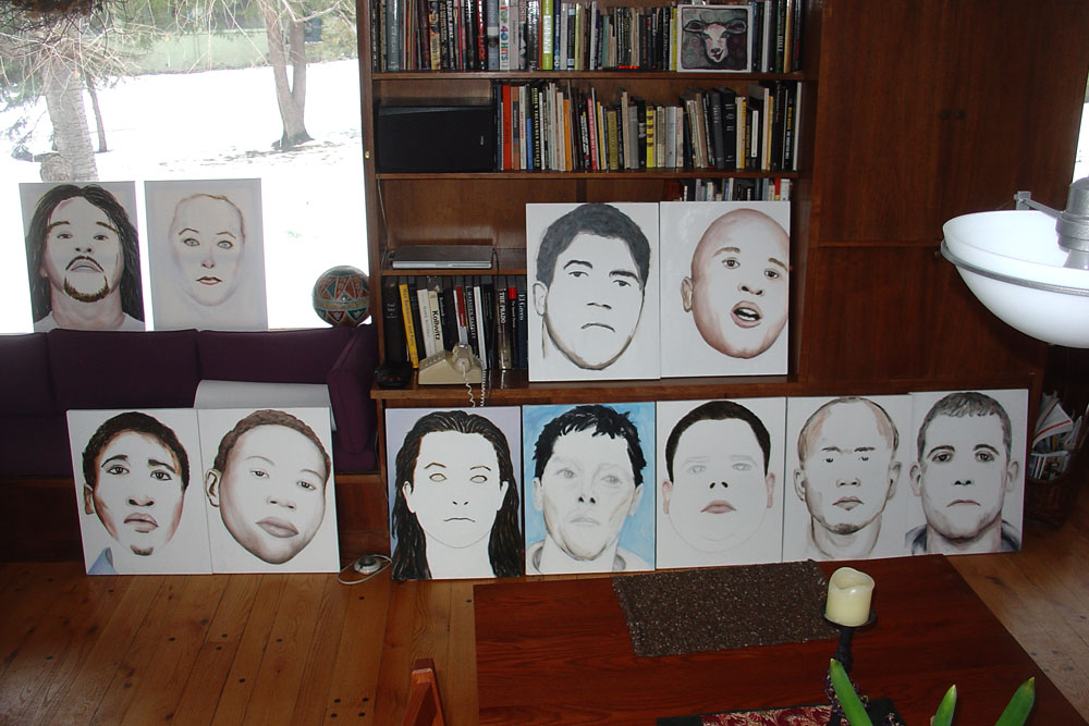 Paul Dodd Crime Face Paintings in Living Room Early 2008