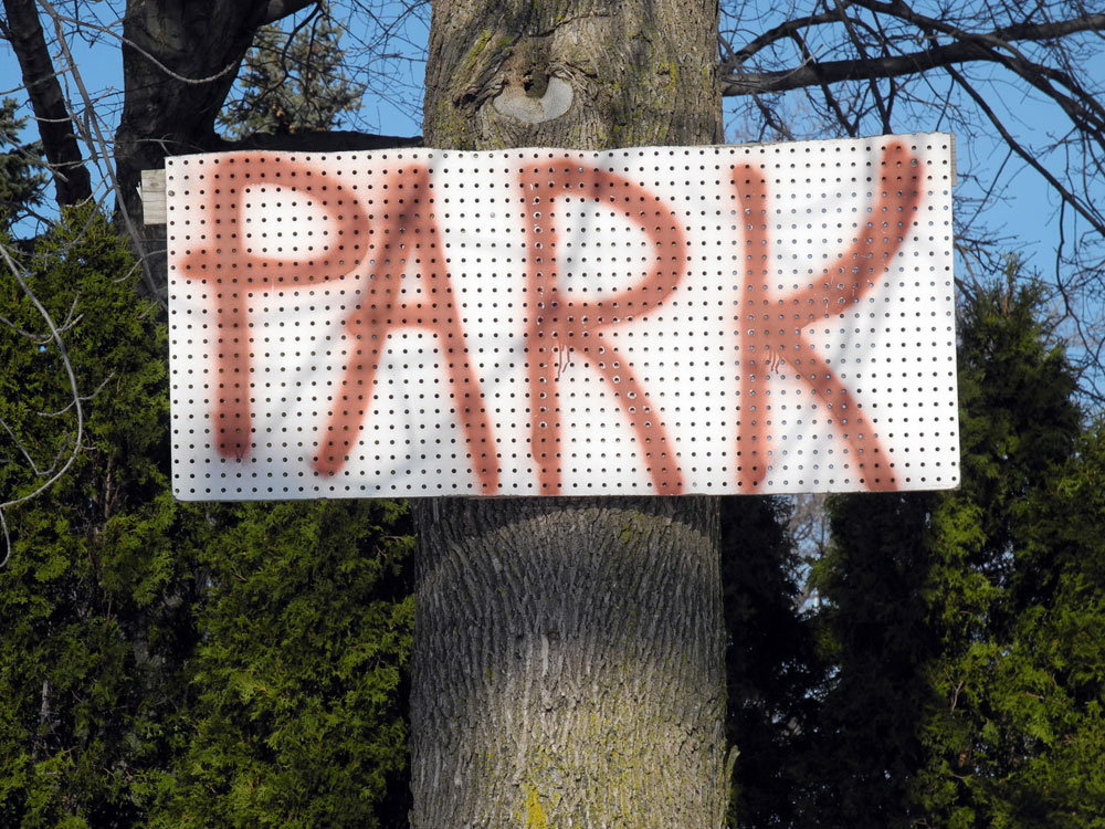 "Park" sign on East Ridge Road in Rochester, NY