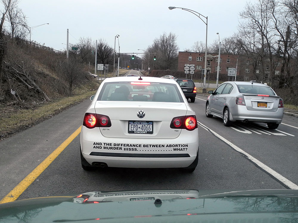 Abortion car near Browncroft Boulevard in Rochester, New York