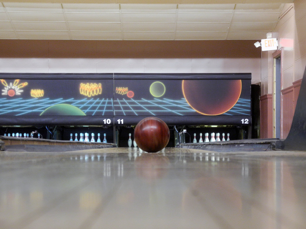 Bowling ball return at L&M Lanes on Merchants Road in Rochester, New York