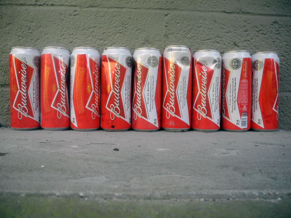 25 ounce Budweiser can in a line-up