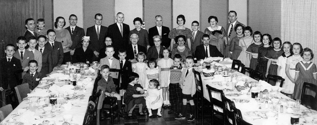 Tierney gathering for breakfast at the Treadway Inn on the corner of Alexander and East Avenue in Rochester, New York 1959