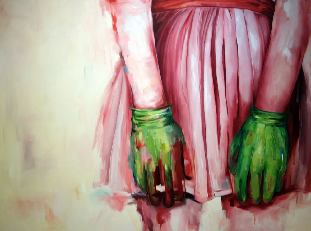 Detail from Lynette K. Stephenson painting entitles "Green Gloves"