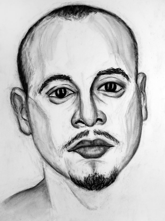Paul Dodd "Model From Crime Page" charcoal on paper 2014