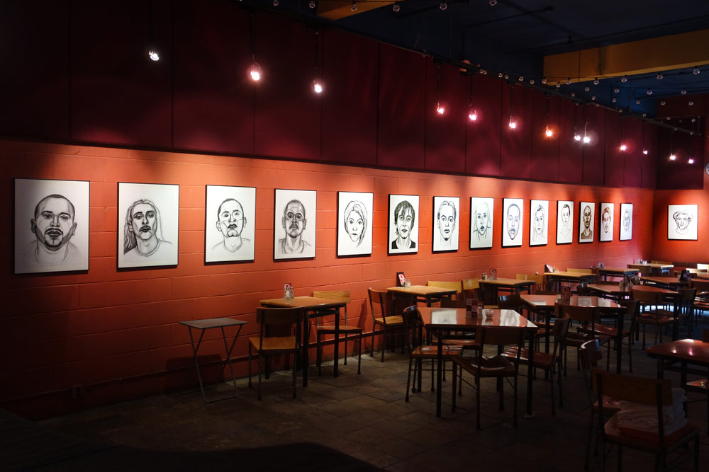 Paul Dodd 15 "models From Crime Page" at Little Theater Café 2015 18"x24" charcoal on paper