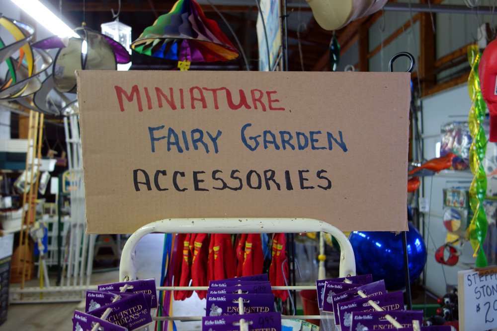 "Miniture Fairy Garden" sign at Case's Garden Store on Norton Street in Rochester, New York