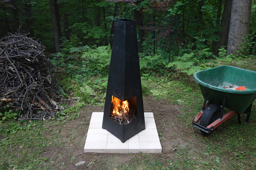 Carl Andre chiminea base in our back yard