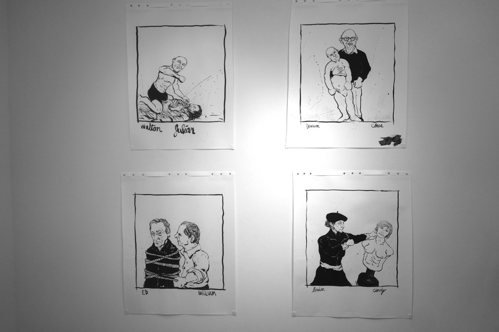 Claes Oldenburg vs. Damien Hirst from Rick Hock "Artist vs. Artist" drawings at Rochester Contemporary
