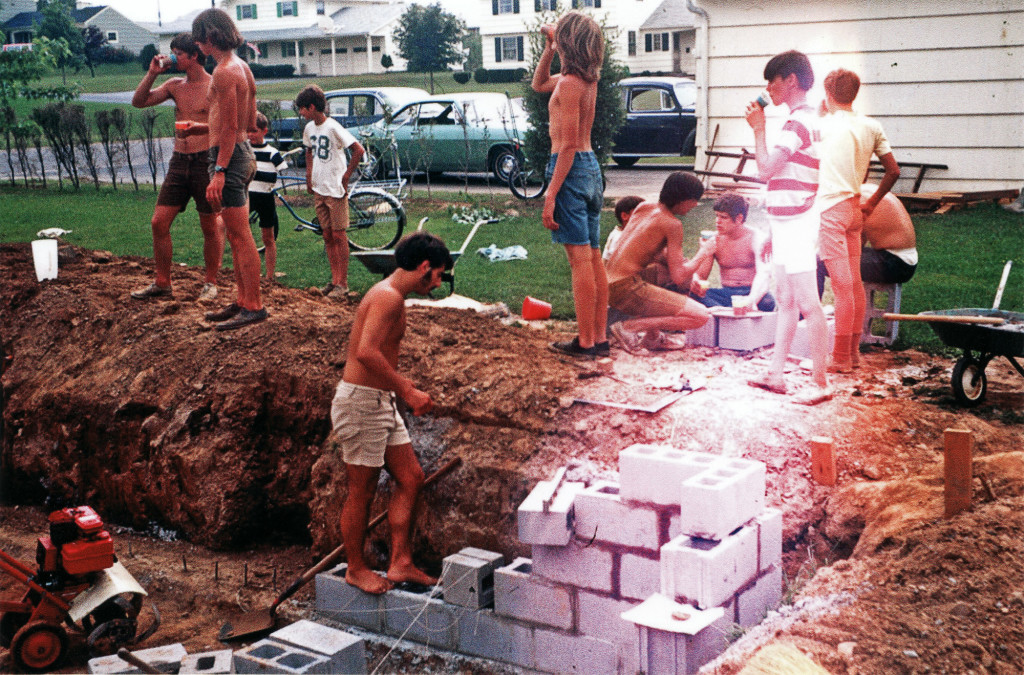 Dodds and friends working on the pool at Hawley Drive in Webster, New York. Photo by Leo Dodd