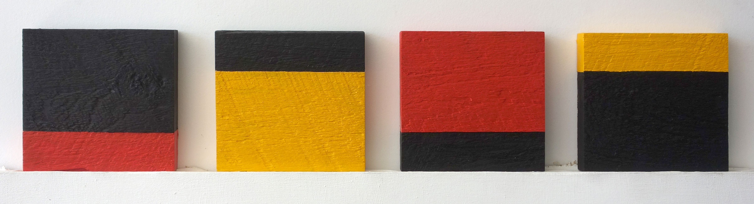 Four "Untitled" entries to Rochester Contemporary 6x6 Show, oil on wood, Paul Dodd 2015