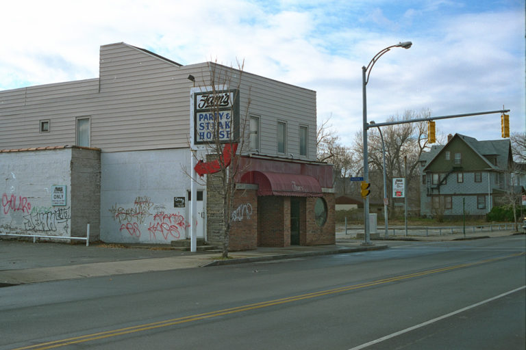 06. Fam's Party House, East Main Street, Rochester. Source photo for Paul Dodd "Passion Play" 1999.