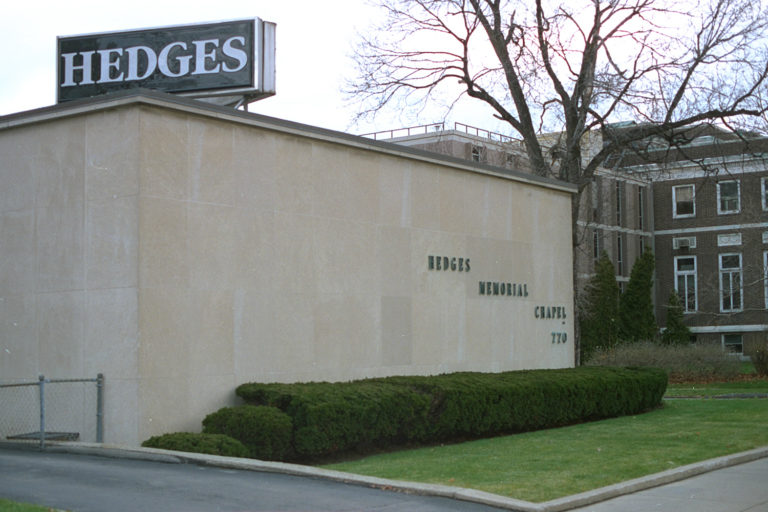 23. Hedges Funeral Home, East Main Street, Rochester. Source photo for Paul Dodd "Passion Play" 1999.