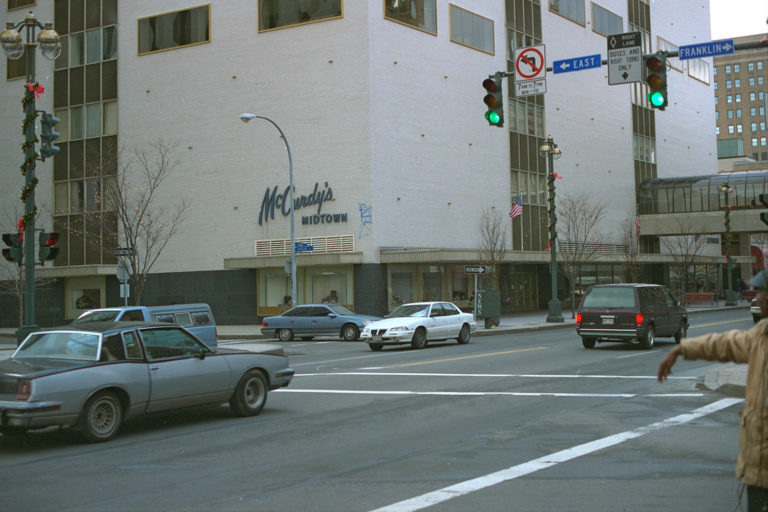 35. McCurdys, East Main Street, Rochester. Source photo for Paul Dodd "Passion Play" 1999.