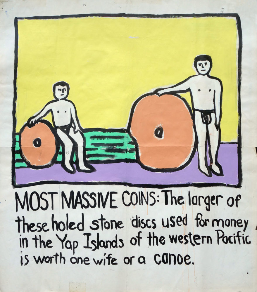 "Most Massive Coins" Guinness World Record Holders by Paul Dodd. Paintings from 1989 Pyramid Arts Center show. Acrylic house paint on billboard paper, 54" wide by "60" high.