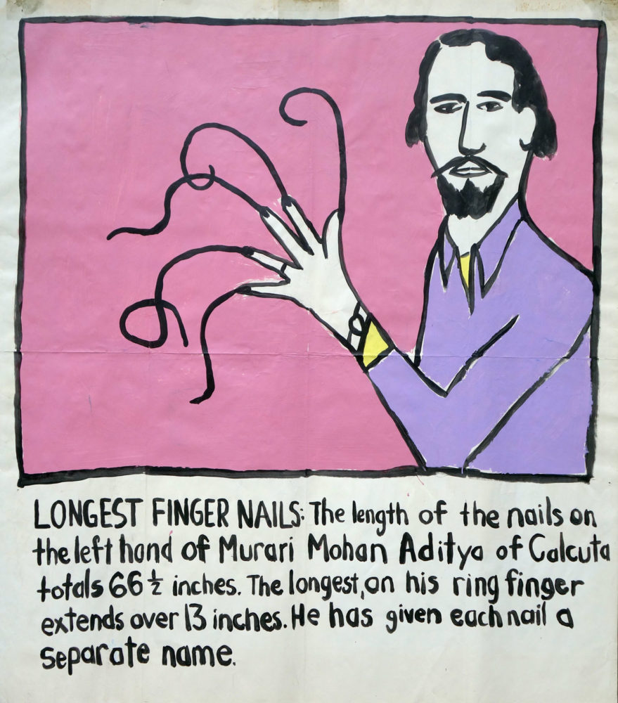 "Longest Fingernails" Guinness World Record Holders by Paul Dodd. Paintings from 1989 Pyramid Arts Center show. Acrylic house paint on billboard paper, 54" wide by "60" high.