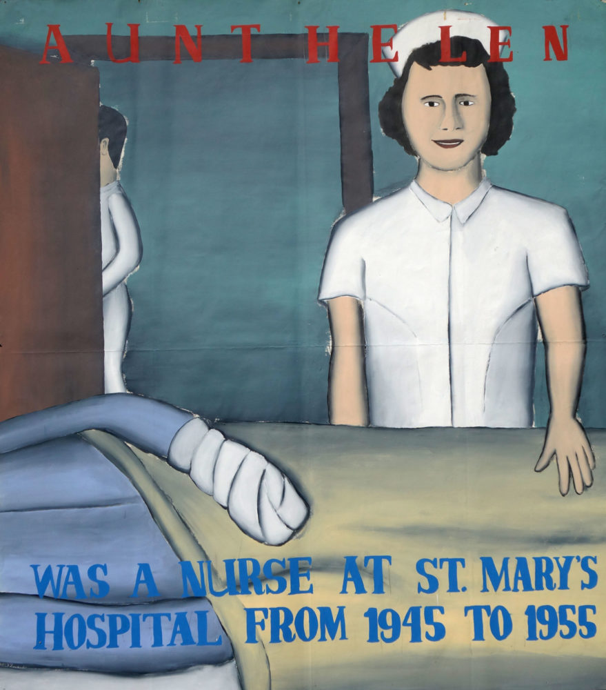 "Aunt Helen" Paul Dodd Painting from 1990 Pyramid Arts Center show entitled "The City" Acrylic house paint on billboard paper, 54" wide by "60" high