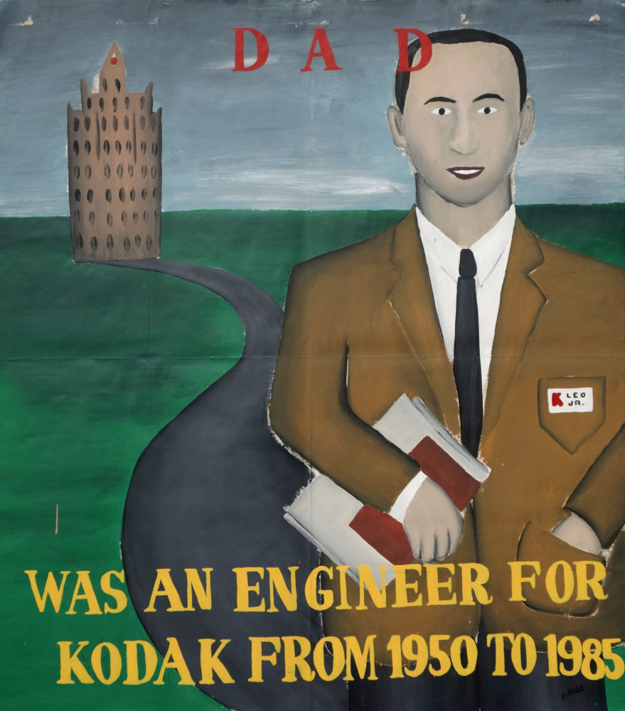 "Dad" Paul Dodd Painting from 1990 Pyramid Arts Center show entitled "The City" Acrylic house paint on billboard paper, 54" wide by "60" high