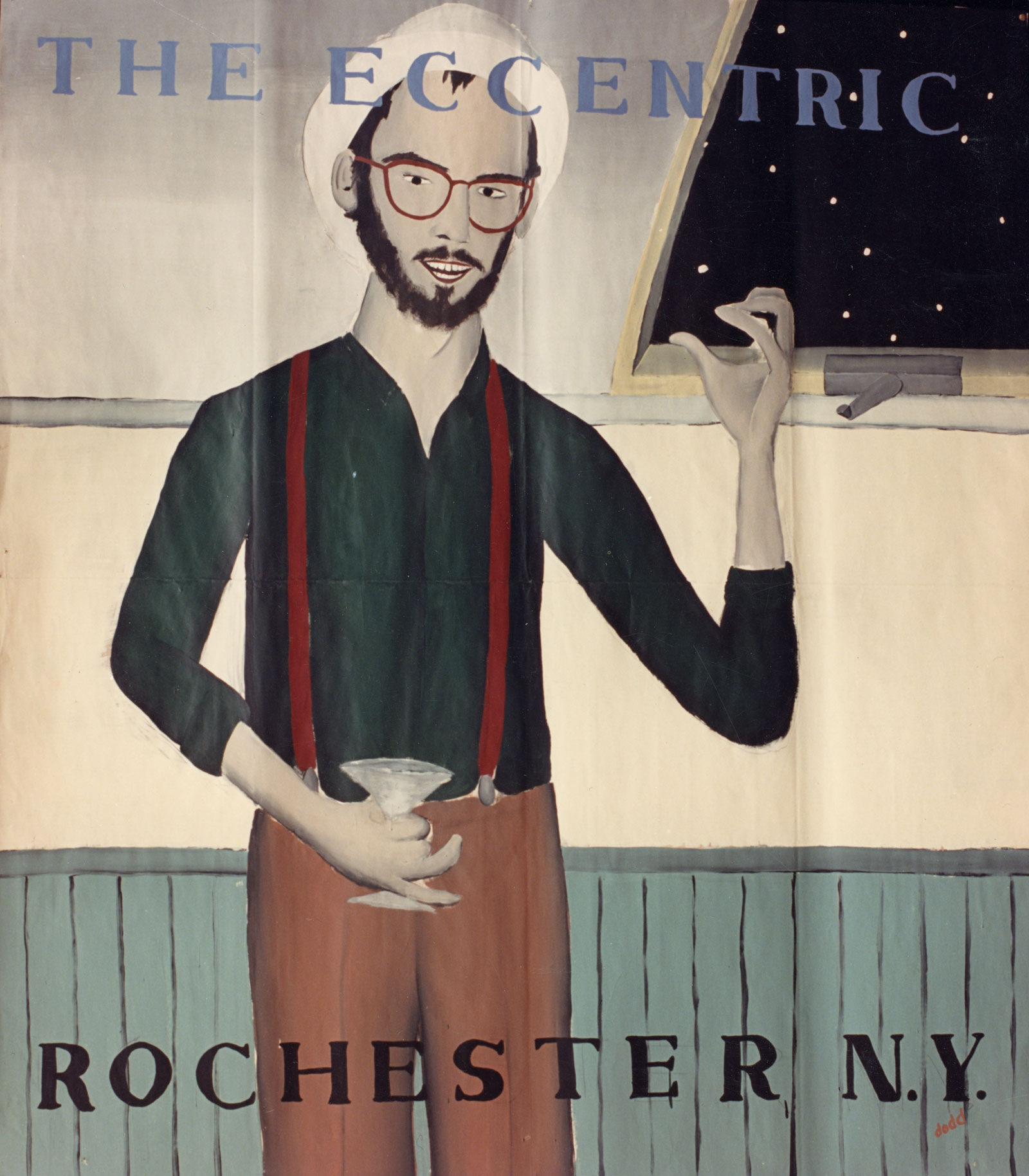 The Eccentric (Martin Edic) from the "Community Icons" series by Paul Dodd. Acrylic house paint on billboard paper, 54" wide by "60" high, 1989