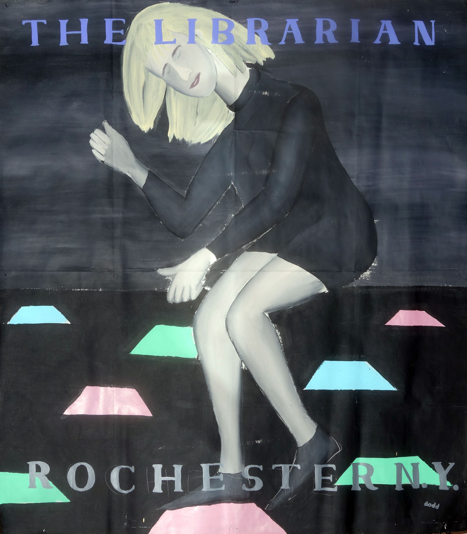 The Librarian (Ashley Black) from the "Community Icons" series by Paul Dodd. Acrylic house paint on billboard paper, 54" wide by "60" high, 1989