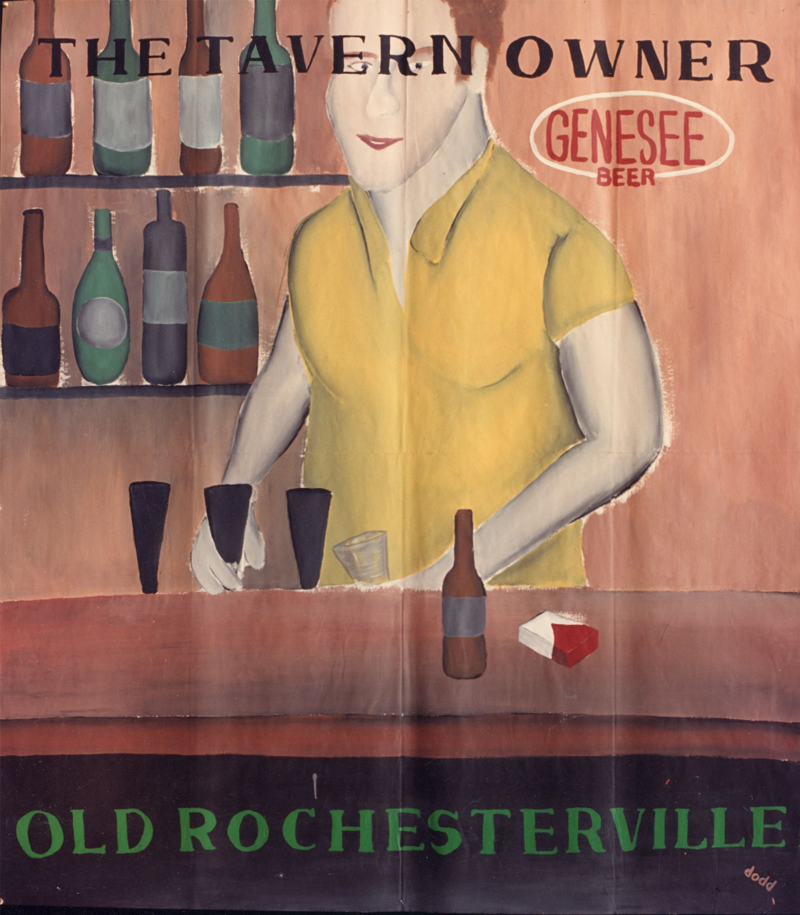 The Tavern Owner (Don Scorgie) from the "Community Icons" series by Paul Dodd. Acrylic house paint on billboard paper, 54" wide by "60" high, 1989