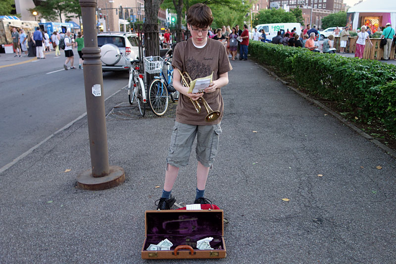 Trumpet player performing at the 2014 Rochester International Jazz Festival