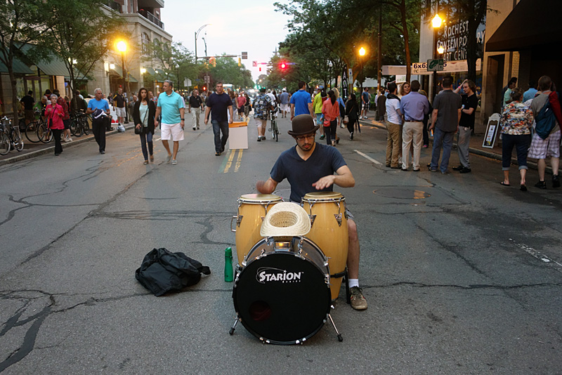 Street drummer performing at the 2015 Rochester International Jazz Festival