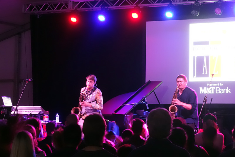 Moon Hooch performing at the 2018 Rochester International Jazz Festival