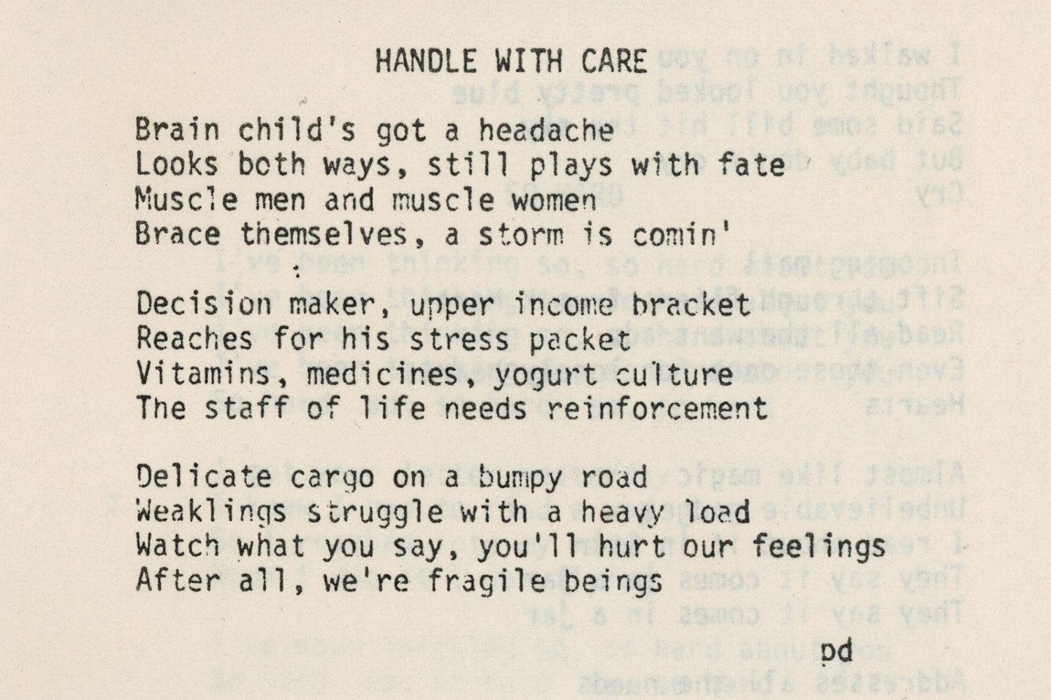 Hi-Tech's lyrics "Handle With Care" by Paul Dodd