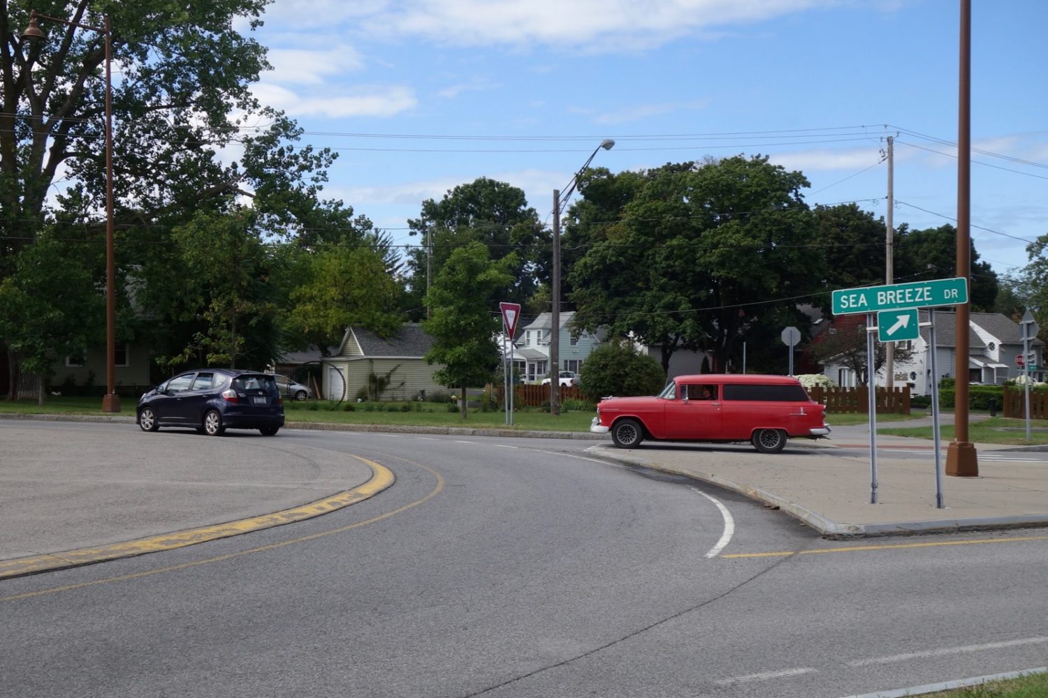 Red Chevy Station Wagon coming up from Sea Breeze