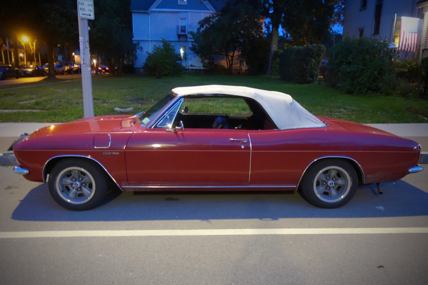 Casey's Corsa Corvair parked outside of Hermie's place on South Union Street