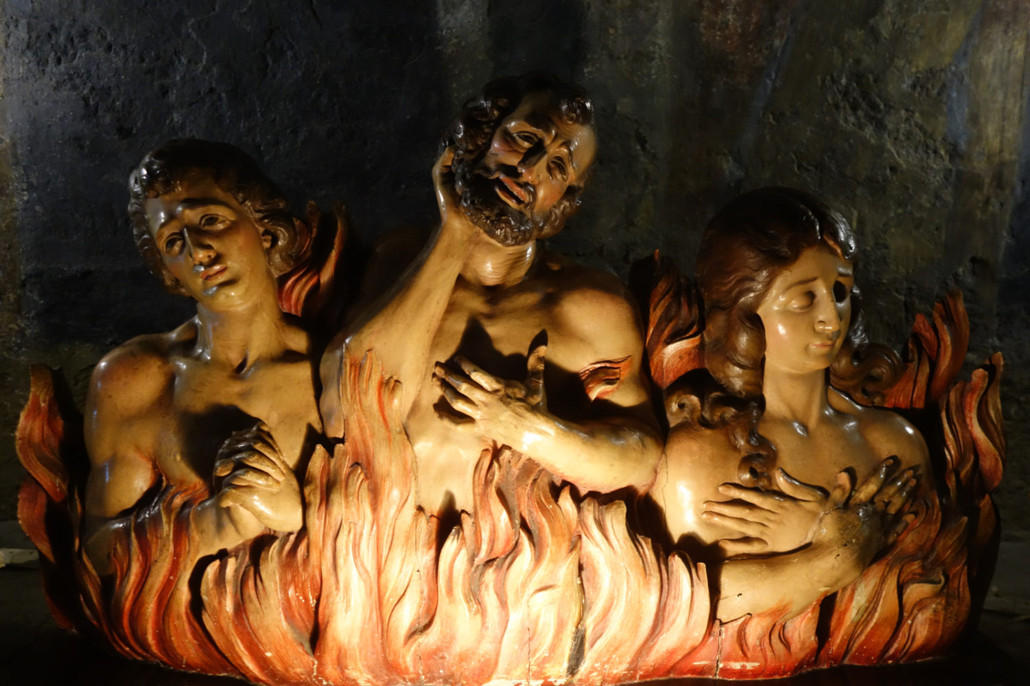 Relief image of Purgatory in Capela da Peregrina, Pontevedra Spain