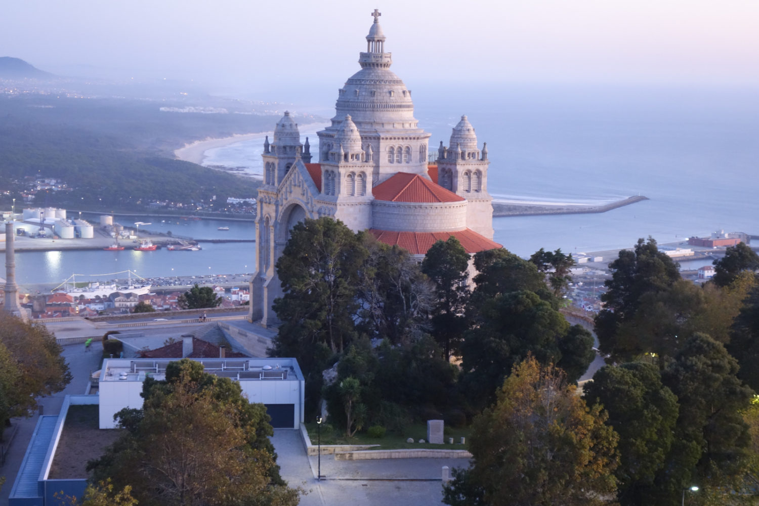 Templo de Santa Luzia and coast of Portugal as seen from our hotel in Viana do Castelo. 