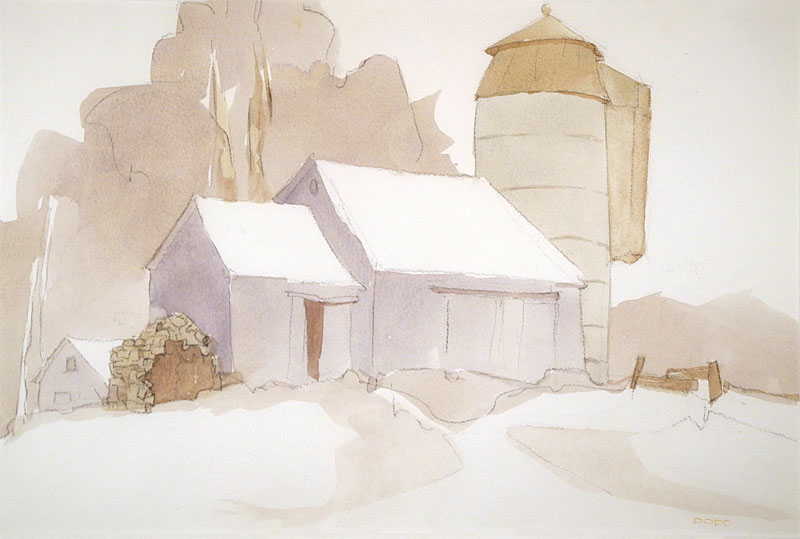 "Farm In Vermont" watercolor by Leo Dodd 15"h x 22"w at "3 Ds in Dodd"  I-Square Gallery 2014